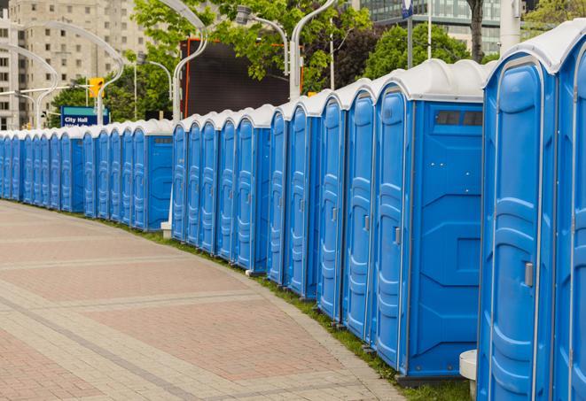 portable restrooms stationed outside of a high-profile event, with attendants available for assistance in Galena Park, TX